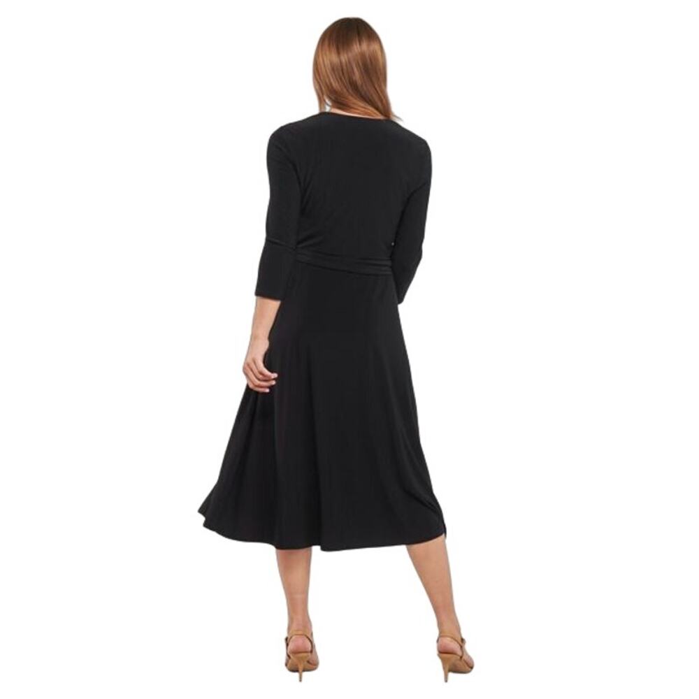 LAUREN Ralph Lauren Women's Black Belted V-Neck Fit & Flare Dress - Picture 3 of 11